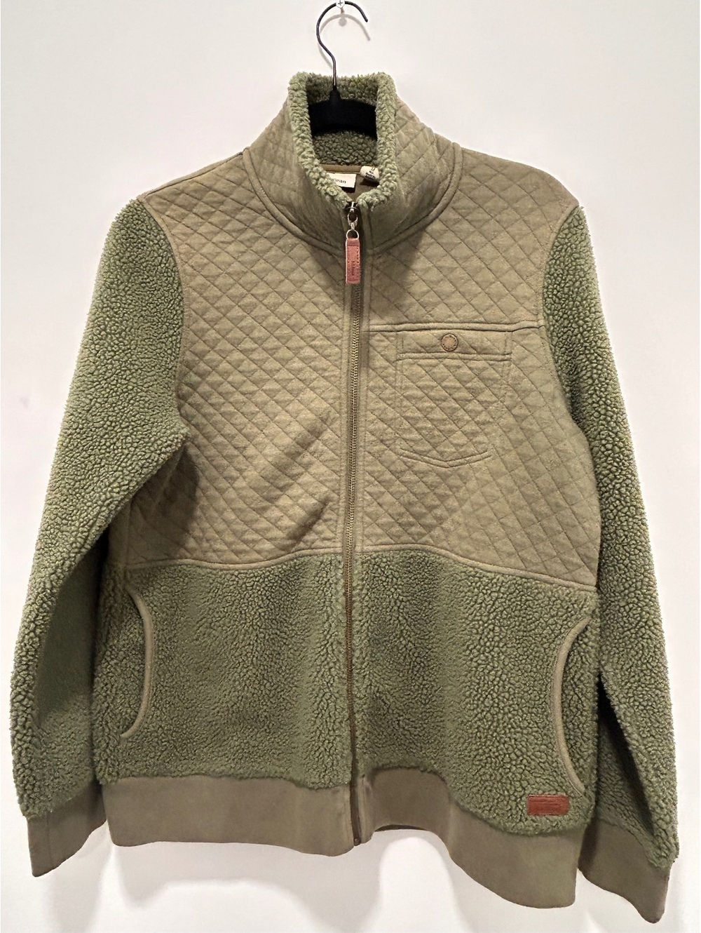 L.L.Bean Quilted and Sherpa Fleece Full-Zip Jacket in Olive Green